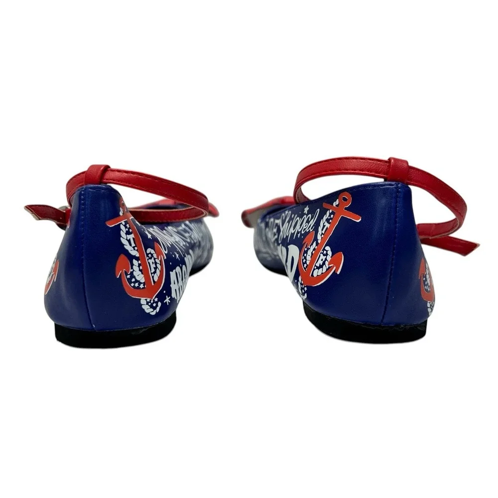 Too Fast shoes New Flats Sailor theme Red White and Blue Women Size 6  Excellent - Picture 5 of 14